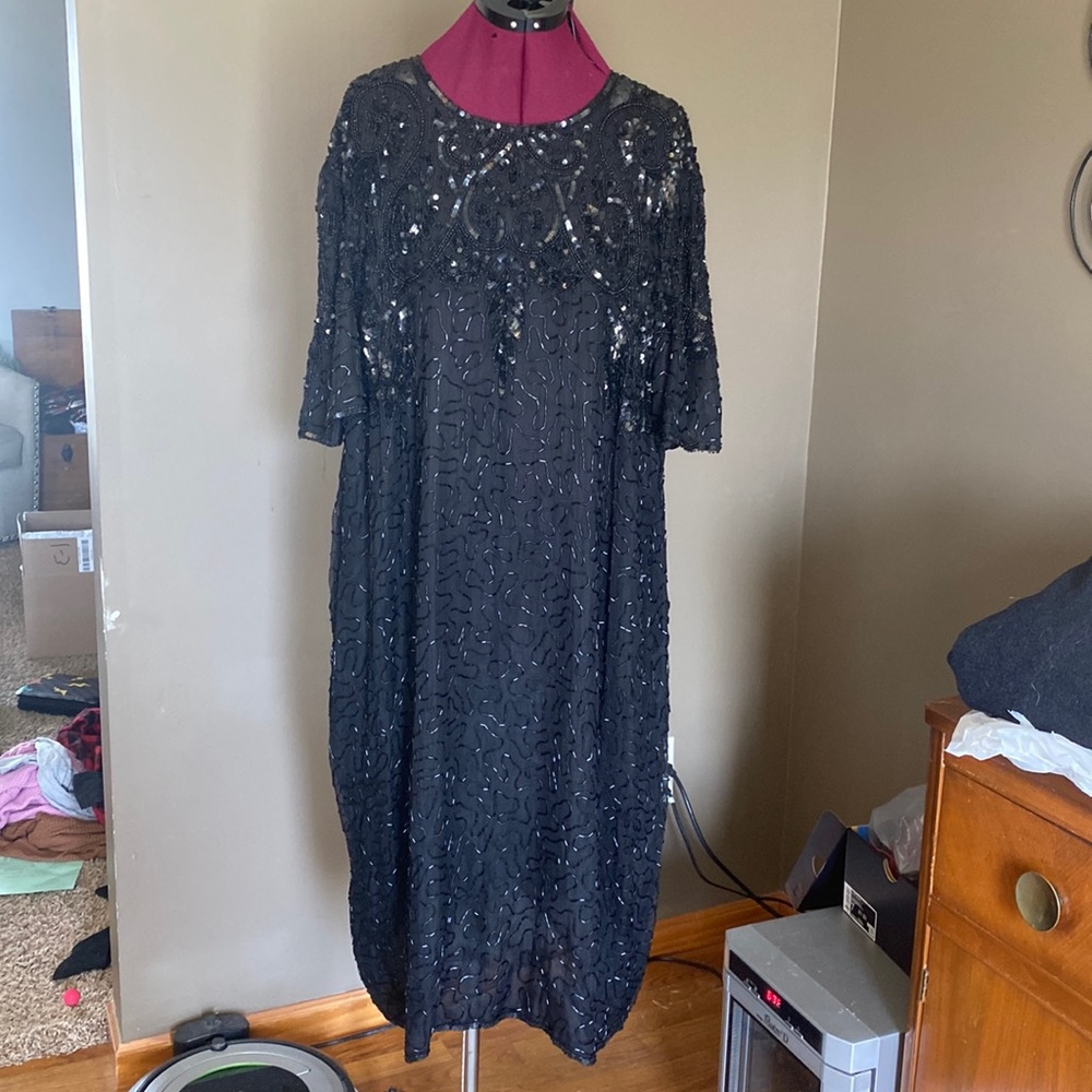 Lane Bryant Black Silk Beaded Cocktail Dress (Size 26/28)
